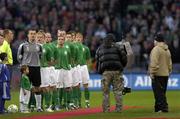 28 March 2007; The Republic of Ireland team led by captain Shay Given stand for the National Anthem as a TV cameraman captures the moment. 2008 European Championship Qualifier, Republic of Ireland v Slovakia, Croke Park, Dublin. Picture credit: Brian Lawless / SPORTSFILE