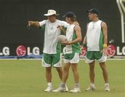 29 March 2007; Ireland players, from left, David Langford-Smith, William Porterfield and Kenny Carroll in conversation during team training. Guyana National Stadium, Georgetown, Guyana. Picture credit: Pat Murphy / SPORTSFILE