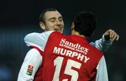 30 March 2007; St Patrick's Athletic's Mark Quigley, left, celebrates after scoring his side's third goal, and his hat-trick, with team-mate Anthony Murphy. eircom League Premier Division, St Patrick's Athletic v Bray Wanderers, Richmond Park, Dublin. Picture credit: David Maher / SPORTSFILE