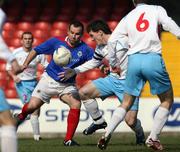 31 March 2007; Glen Ferguson, Linfield, in action against Albert Watson, Ballymena United. JJB Sports Irish Cup Quarter-final Replay, Linfield v Ballymena United, Windsor Park, Belfast, Co. Antrim. Picture credit: Oliver McVeigh / SPORTSFILE