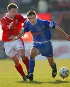 31 March 2007; Ryan McCluskey, Dungannon Swifts, in action against Mark Holland, Cliftonville. JJB Sports Irish Cup Semi-Final, Cliftonville v Dungannon Swifts, The Oval, Belfast, Co. Antrim. Picture credit: Russell Pritchard / SPORTSFILE