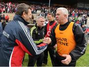 22 April 2012; Members of the Cork management team, left to right, Jimmy Barry Murphy, Seánie McGrath, David Matthews, and Ger Cunningham, congratulate each other after the game. Allianz Hurling League Division 1A Semi-Final, Cork v Tipperary, Semple Stadium, Thurles, Co. Tipperary. Picture credit: Stephen McCarthy / SPORTSFILE