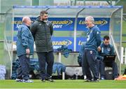 8 October 2014; Republic of Ireland assistant manager Roy Keane with equipment officers, Dick Redmond, left, and Mick Lawlor, during squad training ahead of their UEFA EURO 2016 Championship Qualifer, Group D, game against Gibraltar on Saturday. Republic of Ireland Squad Training, Gannon Park, Malahide, Co. Dublin. Picture credit: David Maher / SPORTSFILE