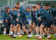 8 October 2014; Republic of Ireland's David Meyler with his team-mate's during squad training ahead of their UEFA EURO 2016 Championship Qualifer, Group D, game against Gibraltar on Saturday. Republic of Ireland Squad Training, Gannon Park, Malahide, Co. Dublin. Picture credit: David Maher / SPORTSFILE