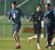 10 October 2014; Republic of Ireland's Brian Lenihan, with  Robbie Brady and Kevin Doyle, in action during squad training ahead of their UEFA EURO 2016 Championship Qualifer, Group D, game against Gibraltar on Saturday. Republic of Ireland Squad Training, Gannon Park, Malahide, Co. Dublin. Picture credit: David Maher / SPORTSFILE