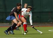 31 March 2007; Linda O'Neill, Bray, in action against Kerry Hiles, Old Alexander II. ESB Women's Irish Junior Cup Final, Bray v Old Alexander II, Belfield, University College Dublin (UCD), Dublin. Picture credit: Ray McManus / SPORTSFILE