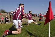 1 April 2007; Galway players John Boylan and Alan Glynn watch the game from the sidelines as they warm up. Allianz National Football League, Division 1B Round 6, Louth v Galway, Dowdallshill, Dundalk, Co. Louth. Photo by Sportsfile