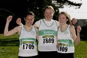 1 April 2007; The winning Senior Womens Relay team Raheny Shamrocks A.C, from left, Susan Byrne, Orla O'Mahoney, Ellen Diskin. AAI National Road Relay Championships, Raheny, Dublin. Picture credit: Tomás Greally / SPORTSFILE