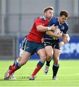 4 October 2014; Sam Coghlan-Murray, Leinster A, is tackled by Ivan Dineen, and Shane Buckley, hidden, Munster A. Interprovincial, Leinster A v Munster A. Donnybrook Stadium, Donnybrook, Dublin. Picture credit: Stephen McCarthy / SPORTSFILE