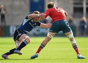 4 October 2014; Sean McCarthy, Munster A, is tackled by Peadar Timmins, Leinster A. Interprovincial, Leinster A v Munster A. Donnybrook Stadium, Donnybrook, Dublin. Picture credit: Stephen McCarthy / SPORTSFILE