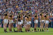7 September 2014; The Kilkenny players stand for the singing of  the National Anthem &quot;Amhrán na bhFiann&quot; before the game. GAA Hurling All Ireland Senior Championship Final, Kilkenny v Tipperary. Croke Park, Dublin. Picture credit: Ray McManus / SPORTSFILE