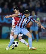 10 October 2014; Gavan Holohan, Drogheda United, in action against Keith Fahey, St Patrick’s Athletic. SSE Airtricity League Premier Division, Drogheda United v St Patrick’s Athletic. United Park, Drogheda, Co. Louth. Photo by Sportsfile