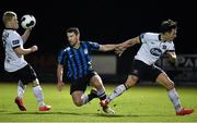 10 October 2014; Brian Shorthall, Athlone Town, in action against Richie Towell, right, and Daryl Horgan, Dundalk. SSE Airtricity League Premier Division, Athlone Town v Dundalk. Athlone Town Stadium, Athlone, Co. Westmeath. Picture credit: David Maher / SPORTSFILE