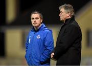 10 October 2014; Drogheda United manager Damien Richardson and assistant manager Darius Kierans, left. SSE Airtricity League Premier Division, Drogheda United v St Patrick’s Athletic. United Park, Drogheda, Co. Louth. Photo by Sportsfile