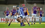 11 October 2014; Shane Durkin, Ballyboden St Enda’s, in action against Caolan Conway, 13, and Ryan O'Dwyer, Kilmacud Crokes. Dublin County Senior Hurling Championship, Semi-Final, Kilmacud Crokes v Ballyboden St Enda’s, Parnell Park, Donnycarney, Dublin. Picture credit: Ray McManus / SPORTSFILE