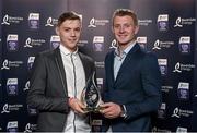 11 October 2014; The left half forward on the Bord Gáis Energy U-21 Team of the Year is Galway's Padraig Brehony. Padraig is the only Galway representative on the Team of the Year 2014. Pictured with Padraig is Joe Canning, Bord Gáis Energy Ambassador and Team of the Year Judge. Bord Gáis Energy All-Ireland GAA Hurling Under 21 Team of the Year Awards, Croke Park, Dublin. Photo by Sportsfile
