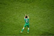 11 October 2014; Republic of Ireland's Robbie Keane, applauds the crowd after being substituted late in the game. UEFA EURO 2016 Championship Qualifer, Group D, Republic of Ireland v Gibraltar. Aviva Stadium, Lansdowne Road, Dublin. Picture credit: Brendan Moran / SPORTSFILE