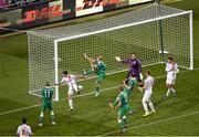 11 October 2014; Darron Gibson, second from left, Republic of Ireland, clears off the line late in the game. UEFA EURO 2016 Championship Qualifer, Group D, Republic of Ireland v Gibraltar. Aviva Stadium, Lansdowne Road, Dublin. Picture credit: Brendan Moran / SPORTSFILE