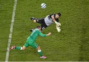 11 October 2014; Gibraltar goalkeeper Jamie Robba makes a save from Republic of Ireland's Aiden McGeady. UEFA EURO 2016 Championship Qualifer, Group D, Republic of Ireland v Gibraltar. Aviva Stadium, Lansdowne Road, Dublin. Picture credit: Brendan Moran / SPORTSFILE