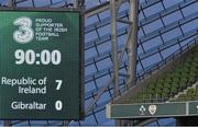 11 October 2014; A view of the scoreboard at the end of the game. UEFA EURO 2016 Championship Qualifer, Group D, Republic of Ireland v Gibraltar. Aviva Stadium, Lansdowne Road, Dublin. Picture credit: Barry Cregg / SPORTSFILE