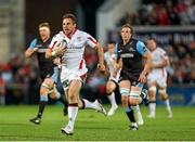 11 October 2014; Ulster's Tommy Bowe on his way to score his sides second try. Guinness PRO12, Round 6, Ulster v Glasgow Warriors. Kingspan Stadium, Ravenhill Park, Belfast, Co. Antrim. Picture credit: John Dickson / SPORTSFILE