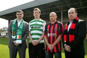 2 April 2007; At a Bohemian F.C. and Shamrock Rovers pre-match press conference are, from left, Pat Scully, Shamrock Rovers manager, Aidan Price, Shamrock Rovers captain, Glenn Crowe, Bohemians, and Sean Connor, Bohemians manager. Dalymount Park, Dublin. Picture credit: Declan Masterson / SPORTSFILE