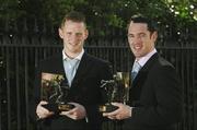 4 April 2007; Dublin hurler Ronan Fallon, left, and Donegal footballer Brendan Devenney were named Vodafone GAA All Stars of the Month by the President of the GAA Nickey Brennan and Martin Wells, Interim Marketing Director, Vodafone Ireland. The two sports stars were also joined at the awards ceremony by top referees Brian Crowe, football, and Barry Kelly, hurling, who were honoured for their outstanding contributions to the games during 2006. Westbury Hotel, Dublin. Photo by Sportsfile