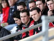 8 April 2007; An injured Brian McGuigan, Tyrone, centre, sits in frustration in the stand. Allianz National Football League, Division 1A, Round 7, Tyrone v Mayo, Healy Park, Omagh, Co. Tyrone. Picture credit: Oliver McVeigh / SPORTSFILE