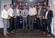 11 October 2014; Clare Under 21 hurlers, from left, Seadhna Morey, Jamie Shanahan, Aaron Cunningham, Colm Galvin, Conor Cleary, Tony Kelly and Eoin Enright, who were named on the Bord Gáis Energy All-Ireland GAA Hurling Under 21 Team of the Year. Bord Gáis Energy All-Ireland GAA Hurling Under 21 Team of the Year Awards, Croke Park, Dublin. Photo by Sportsfile
