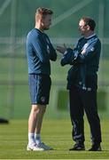 12 October 2014; Republic of Ireland manager Martin O'Neill with Alex Pearce, during squad training ahead of their UEFA EURO 2016 Championship Qualifer, Group D, game against Germany on Tuesday. Republic of Ireland Squad Training, Gannon Park, Malahide, Co. Dublin. Picture credit: David Maher / SPORTSFILE