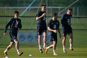 12 October 2014; Republic of Ireland players from left, Brian Lenihan, Ciaran Clark, Robbie Brady and Anthony Stokes during squad training ahead of their UEFA EURO 2016 Championship Qualifer, Group D, game against Germany on Tuesday. Republic of Ireland Squad Training, Gannon Park, Malahide, Co. Dublin. Picture credit: David Maher / SPORTSFILE