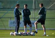 12 October 2014; Republic of Ireland manager Martin O'Neill, left, with assistant manager Roy Keane, centre, and coach Steve Guppy during squad training ahead of their UEFA EURO 2016 Championship Qualifer, Group D, game against Germany on Tuesday. Republic of Ireland Squad Training, Gannon Park, Malahide, Co. Dublin. Picture credit: David Maher / SPORTSFILE