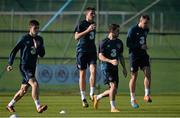 12 October 2014; Republic of Ireland players, from left, Brian Lenihan, Ciaran Clark, Robbie Brady and Anthony Stokes during squad training ahead of their UEFA EURO 2016 Championship Qualifer, Group D, game against Germany on Tuesday. Republic of Ireland Squad Training, Gannon Park, Malahide, Co. Dublin. Picture credit: David Maher / SPORTSFILE