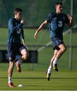 12 October 2014; Republic of Ireland's Brian Lenihan, left, and Ciaran Clark during squad training ahead of their UEFA EURO 2016 Championship Qualifer, Group D, game against Germany on Tuesday. Republic of Ireland Squad Training, Gannon Park, Malahide, Co. Dublin. Picture credit: David Maher / SPORTSFILE