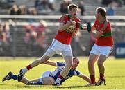 12 October 2014; Adam Merriman, left, and Theo Smith, Rathnew, in action against Patrick McWalter, St Patricks. Wicklow County Senior Football Championship Final, Rathnew v St Patricks, County Grounds, Aughrim, Co. Wicklow. Picture credit: Matt Browne / SPORTSFILE