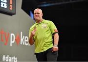 12 October 2014; Michael van Gerwen celebrates winning the second leg in the eight set during his match with James Wade. partypoker.com World Grand Prix Final, Citywest Hotel, Saggart, Co. Dublin. Picture credit: Barry Cregg / SPORTSFILE
