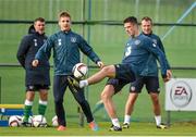 13 October 2014; Republic of Ireland's Ciaran Clark, 2nd from right, and Kevin Doyle in action during squad training ahead of their UEFA EURO 2016 Championship Qualifer, Group D, game against Germany on Tuesday. Republic of Ireland Squad Training, Gannon Park, Malahide, Co. Dublin. Picture credit: Brendan Moran / SPORTSFILE
