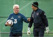 13 October 2014; Republic of Ireland goalkeeper David Forde with goalkeeping coach Seamus McDonagh during squad training ahead of their UEFA EURO 2016 Championship Qualifer, Group D, game against Germany on Tuesday. Republic of Ireland Squad Training, Gannon Park, Malahide, Co. Dublin. Picture credit: Brendan Moran / SPORTSFILE