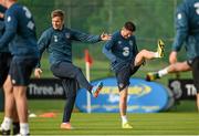 13 October 2014; Republic of Ireland's Kevin Doyle, left, and Robbie Keane during squad training ahead of their UEFA EURO 2016 Championship Qualifer, Group D, game against Germany on Tuesday. Republic of Ireland Squad Training, Gannon Park, Malahide, Co. Dublin. Picture credit: Brendan Moran / SPORTSFILE