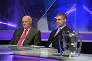 9 October 2014; Hurling analysts Cyril Farrell, left, and Liam Sheedy during the Draw for the 2015 GAA Provincial Senior Football and Hurling Championships. RTE Studios, Donnybrook, Dublin. Picture credit: Brendan Moran / SPORTSFILE