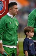 11 October 2014; Republic of Ireland captain Robbie Keane with mascot Niall Burns before the game. UEFA EURO 2016 Championship Qualifer, Group D, Republic of Ireland v Gibraltar. Aviva Stadium, Lansdowne Road, Dublin. Picture credit: Barry Cregg / SPORTSFILE