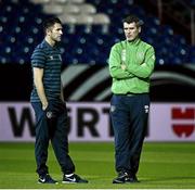 13 October 2014; Republic of Ireland assistant manager Roy Keane, right, and Robbie Keane after walking the pitch ahead of their UEFA EURO 2016 Championship Qualifer, Group D, game against Germany on Tuesday. Republic of Ireland Squad Training, Stadion Gelsenkirchen, Gelsenkirchen, Germany. Picture credit: David Maher / SPORTSFILE