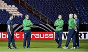 13 October 2014; Republic of Ireland manager Martin O'Neill, centre, with, from left to right, Robbie Keane, assistant manager Roy Keane, goalkeeping coach Seamus McDonagh and coach Steve Guppy walk the pitch ahead of their UEFA EURO 2016 Championship Qualifer, Group D, game against Germany on Tuesday. Republic of Ireland Squad Training, Stadion Gelsenkirchen, Gelsenkirchen, Germany. Picture credit: David Maher / SPORTSFILE