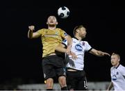 13 October 2014; Ryan Brennan, Shamrock Rovers, in action against Dane Massey, Dundalk. SSE Airtricity League Premier Division, Dundalk v Shamrock Rovers, Oriel Park, Dundalk, Co. Louth. Photo by Sportsfile
