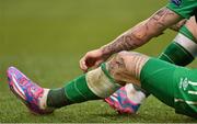 11 October 2014; Detail view of James McClean's tattoos. UEFA EURO 2016 Championship Qualifer, Group D, Republic of Ireland v Gibraltar. Aviva Stadium, Lansdowne Road, Dublin. Picture credit: Matt Browne / SPORTSFILE