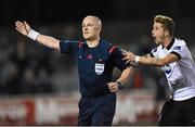 13 October 2014; Mark Griffin, Dundalk, remonstrates with referee Rob Rogers after an alleged handball. SSE Airtricity League Premier Division, Dundalk v Shamrock Rovers, Oriel Park, Dundalk, Co. Louth. Photo by Sportsfile