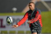 14 October 2014; Munster's Simon Zebo in action during squad training ahead of their European Rugby Champions Cup 2014/15, Pool 1, Round 1, game against Sale Sharks on Saturday. Munster Rugby Squad Training, University of Limerick, Limerick. Picture credit: Diarmuid Greene / SPORTSFILE