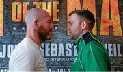 14 October 2014; Boxers Ian Tims, left, and Michael Sweeney square up to each other before their upcoming Irish Cruiserweight title bout in the undercard at the Matthew Macklin v Jorge Sebastien Heiland WBC International Middleweight title fight on Saturday the 15th of November. 3 Arena, Dublin. Picture credit: Barry Cregg / SPORTSFILE