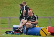 14 October 2014; Munster's Paul O'Connell puts on his boots before squad training ahead of their European Rugby Champions Cup 2014/15, Pool 1, Round 1, game against Sale Sharks on Saturday. Munster Rugby Squad Training, University of Limerick, Limerick. Picture credit: Diarmuid Greene / SPORTSFILE