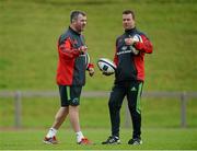 14 October 2014; Munster head coach Anthony Foley, left, and assistant coach Brian Walsh in conversation during squad training ahead of their European Rugby Champions Cup 2014/15, Pool 1, Round 1, game against Sale Sharks on Saturday. Munster Rugby Squad Training, University of Limerick, Limerick. Picture credit: Diarmuid Greene / SPORTSFILE